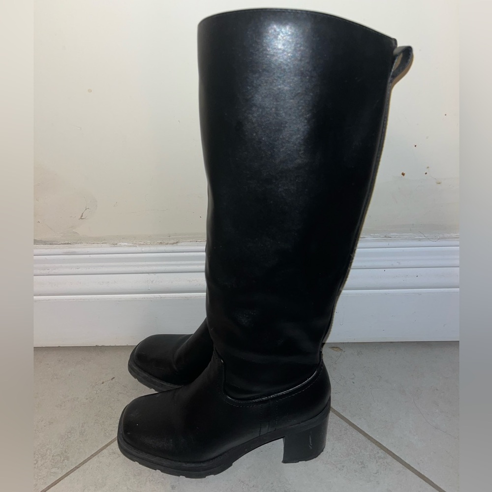 Black Leather Knee-High Boots
